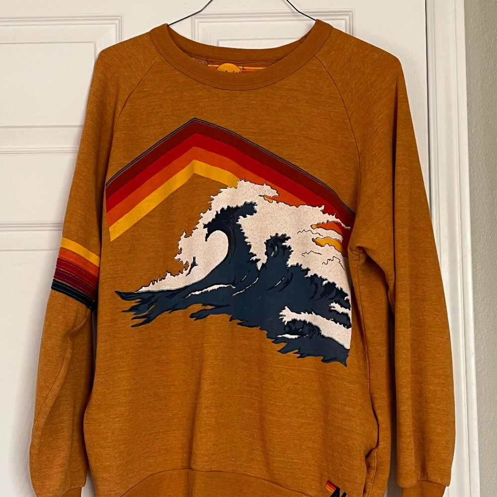 Aviator Nation Mountain Wave Pullover Sweater (Mustard Yellow) - Men’s Size L